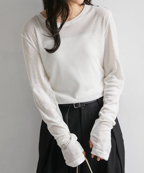 RANAN(ラナン)の「2点セットバイカラーシアーロンT(Tシャツ/カットソー・レディース・杢グレー/イエロー/ホワイト/ブラック/ブラウン・M/LL/L)」の17枚目の写真