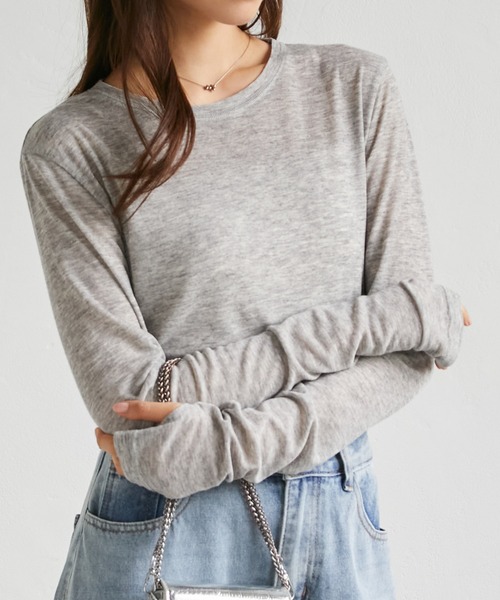 RANAN(ラナン)の「2点セットバイカラーシアーロンT(Tシャツ/カットソー・レディース・杢グレー/イエロー/ホワイト/ブラック/ブラウン・M/LL/L)」の14枚目の写真