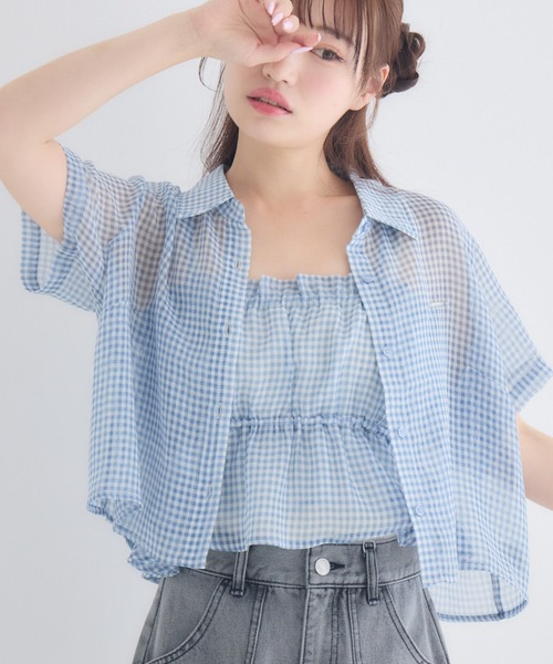 ems excite(エムズエキサイト)の「【セットアイテム】シアーシャツ&キャミSET(シャツ/ブラウス・レディース・ブラック系その他2/ブルー系その他2/ピンク系その他2・FREE)」の2枚目の写真