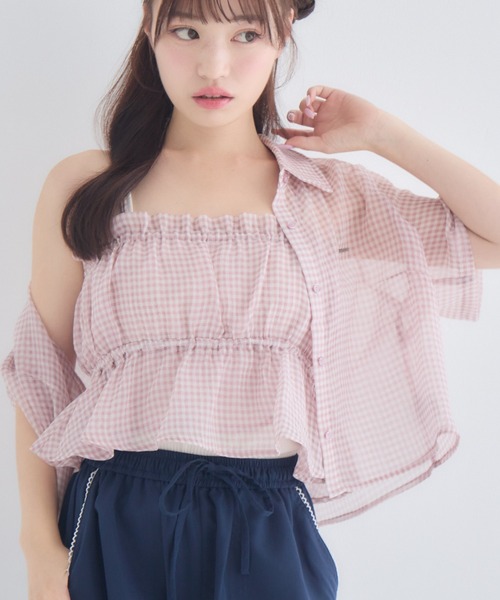 ems excite(エムズエキサイト)の「【セットアイテム】シアーシャツ&キャミSET(シャツ/ブラウス・レディース・ブラック系その他2/ブルー系その他2/ピンク系その他2・FREE)」の3枚目の写真