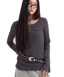 Side Button Detailed Slim-Fit Long Sleeve Dark gray
