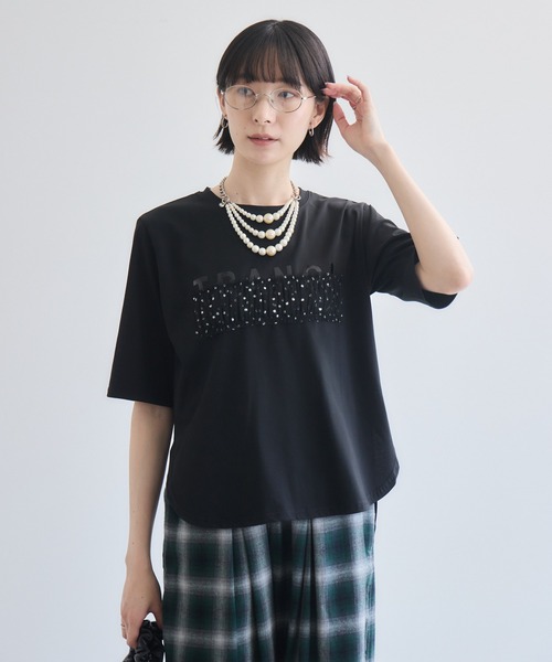 Paradise Picnic(パラダイスピクニック)の「TRANOI. ドットチュールバーラウンドTシャツ(Tシャツ/カットソー・レディース・ホワイト/ブラック・FREE)」の2枚目の写真