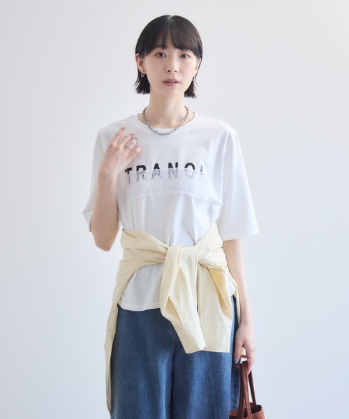 Paradise Picnic(パラダイスピクニック)の「TRANOI. ドットチュールバーラウンドTシャツ(Tシャツ/カットソー・レディース・ホワイト/ブラック・FREE)」の3枚目の写真