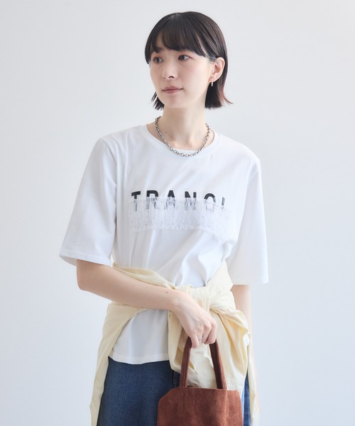 Paradise Picnic(パラダイスピクニック)の「TRANOI. ドットチュールバーラウンドTシャツ(Tシャツ/カットソー・レディース・ホワイト/ブラック・FREE)」の4枚目の写真