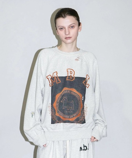 my beautiful landlet(マイビューティフルランドレット)の「【my beautiful landlet】 DAMAGE SWEATSHIRT - print(スウェット・メンズ・オートミール/ブラウン/ブラック/イエロー・0/1)」の3枚目の写真