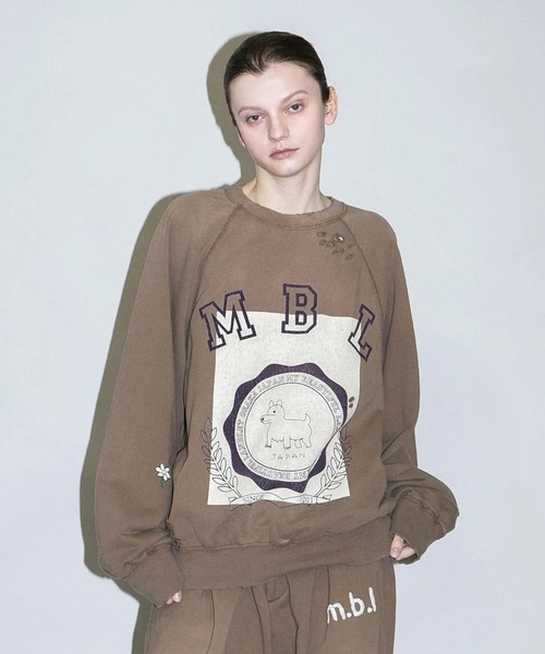 my beautiful landlet(マイビューティフルランドレット)の「【my beautiful landlet】 DAMAGE SWEATSHIRT - print(スウェット・メンズ・オートミール/ブラウン/ブラック/イエロー・0/1)」の2枚目の写真