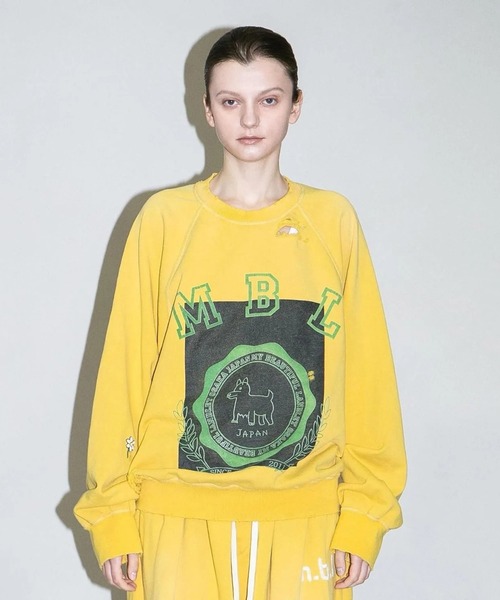 my beautiful landlet(マイビューティフルランドレット)の「【my beautiful landlet】 DAMAGE SWEATSHIRT - print(スウェット・メンズ・オートミール/ブラウン/ブラック/イエロー・0/1)」の4枚目の写真