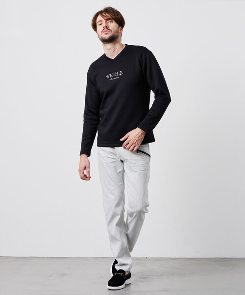 HIDEAWAYS NICOLE(ハイダウェイニコル)の「【WEB限定】ストレッチポンチジェルプリントVネック長袖Tシャツ(Tシャツ/カットソー・メンズ・チャコールグレー/ブラック/オフホワイト/ボルドー・X-LARGE/LARGE/MEDIUM)」の21枚目の写真