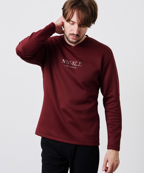 HIDEAWAYS NICOLE(ハイダウェイニコル)の「【WEB限定】ストレッチポンチジェルプリントVネック長袖Tシャツ(Tシャツ/カットソー・メンズ・チャコールグレー/ブラック/オフホワイト/ボルドー・X-LARGE/LARGE/MEDIUM)」の4枚目の写真