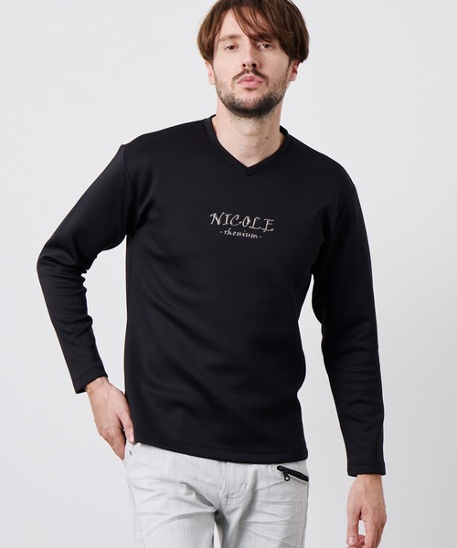 HIDEAWAYS NICOLE(ハイダウェイニコル)の「【WEB限定】ストレッチポンチジェルプリントVネック長袖Tシャツ(Tシャツ/カットソー・メンズ・チャコールグレー/ブラック/オフホワイト/ボルドー・X-LARGE/LARGE/MEDIUM)」の3枚目の写真