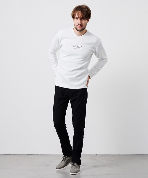 HIDEAWAYS NICOLE(ハイダウェイニコル)の「【WEB限定】ストレッチポンチジェルプリントVネック長袖Tシャツ(Tシャツ/カットソー・メンズ・チャコールグレー/ブラック/オフホワイト/ボルドー・X-LARGE/LARGE/MEDIUM)」の10枚目の写真