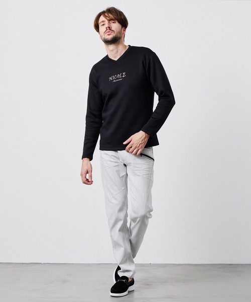 HIDEAWAYS NICOLE(ハイダウェイニコル)の「【WEB限定】ストレッチポンチジェルプリントVネック長袖Tシャツ(Tシャツ/カットソー・メンズ・チャコールグレー/ブラック/オフホワイト/ボルドー・X-LARGE/LARGE/MEDIUM)」の6枚目の写真