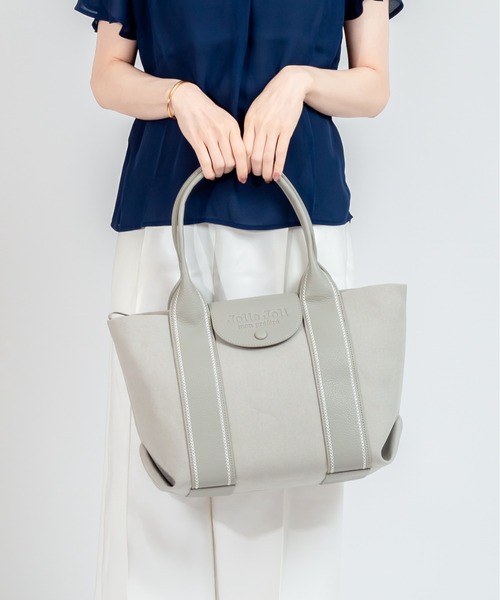 Jolie Joli(ジョリージョリ)の「【Jolie Joli/ジョリージョリ】トートバッグ キャンバス×エコレザー フラップバッグ(トートバッグ・レディース・ブラック/ネイビー/グレー/アイボリー・FREE)」の2枚目の写真