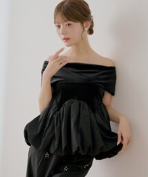 【SALON  by Chico】前後2way / オフショルバルーンペプラムベロアトップス