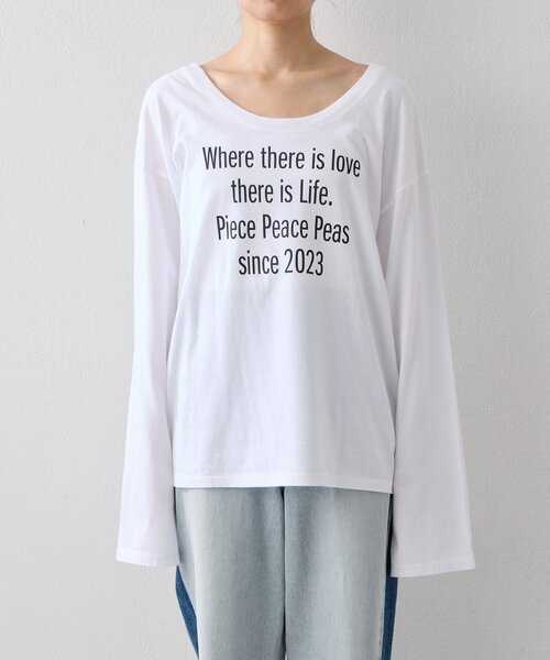 PEAS(ピース)の「【PEAS】 スローガンTシャツ(Tシャツ/カットソー・レディース・ホワイト/ライトグレー/グリーン・FREE)」の4枚目の写真