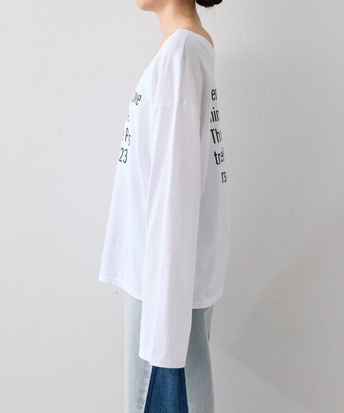 PEAS(ピース)の「【PEAS】 スローガンTシャツ(Tシャツ/カットソー・レディース・ホワイト/ライトグレー/グリーン・FREE)」の5枚目の写真