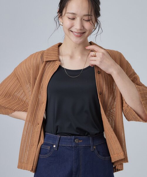 SHOO・LA・RUE(シューラルー)の「【洗濯機可/S-LL】軽やかで涼しげな 透かしレース風前開きシャツ(シャツ/ブラウス・レディース・ブラック/オフホワイト/キャメル・01/02/03/04)」の1枚目の写真