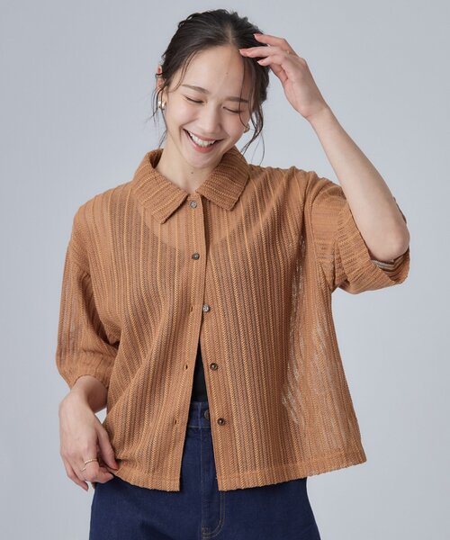 SHOO・LA・RUE(シューラルー)の「【洗濯機可/S-LL】軽やかで涼しげな 透かしレース風前開きシャツ(シャツ/ブラウス・レディース・ブラック/オフホワイト/キャメル・01/02/03/04)」の12枚目の写真