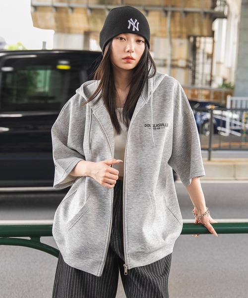 Stone  グレー フルジップ パーカー、カーディガン WEGO/【26年春夏新作】ストレートラインZIPパーカー（カーディガン
