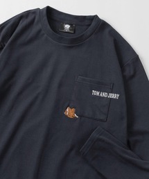 【71】【TOM＆JERRY/トムとジェリー】【セットアップ可能】マシュマロフリース 刺繍 クルーネック ロングスリーブTシャツ/キャラクター/ルームウェア/ユニセックス/レディース/メンズ