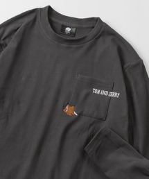 【71】【TOM&JERRY/トムとジェリー】【セットアップ可能】マシュマロフリース 刺繍 クルーネック ロングスリーブTシャツ/キャラクター/ルームウェア/ユニセックス/レディース/メンズ