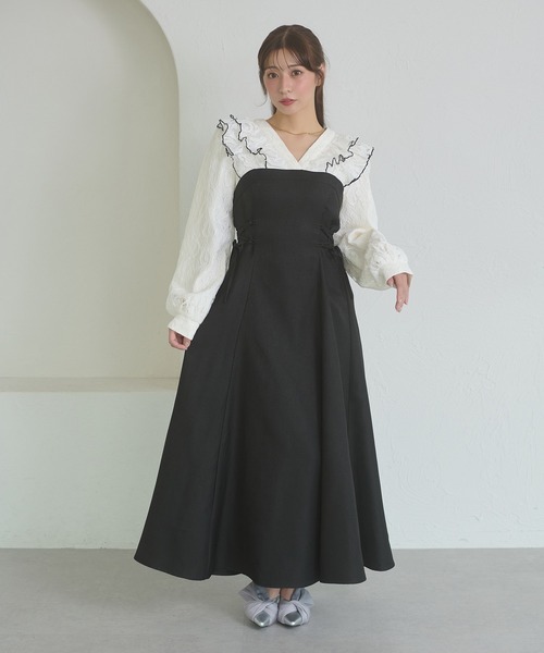 Ambre Neige(アンブルネージュ)の「raffle lace docking dress / ラッフルレースドッキングワンピース(ワンピース・レディース・ダークブラウン/ブラック/キャメル/グレー系その他・FREE)」の12枚目の写真