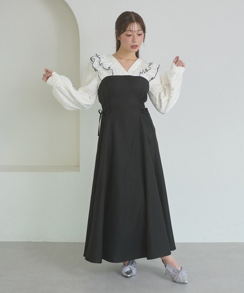 Ambre Neige(アンブルネージュ)の「raffle lace docking dress / ラッフルレースドッキングワンピース(ワンピース・レディース・ダークブラウン/ブラック/キャメル/グレー系その他・FREE)」の13枚目の写真