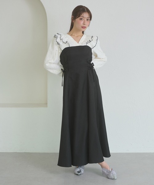 Ambre Neige(アンブルネージュ)の「raffle lace docking dress / ラッフルレースドッキングワンピース(ワンピース・レディース・ダークブラウン/ブラック/キャメル/グレー系その他・FREE)」の14枚目の写真