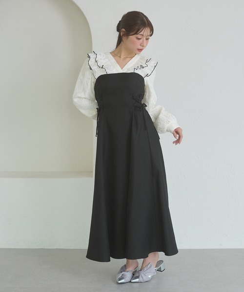 Ambre Neige(アンブルネージュ)の「raffle lace docking dress / ラッフルレースドッキングワンピース(ワンピース・レディース・ダークブラウン/ブラック/キャメル/グレー系その他・FREE)」の15枚目の写真