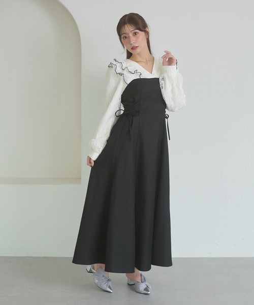 Ambre Neige(アンブルネージュ)の「raffle lace docking dress / ラッフルレースドッキングワンピース(ワンピース・レディース・ダークブラウン/ブラック/キャメル/グレー系その他・FREE)」の17枚目の写真