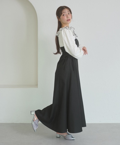 Ambre Neige(アンブルネージュ)の「raffle lace docking dress / ラッフルレースドッキングワンピース(ワンピース・レディース・ダークブラウン/ブラック/キャメル/グレー系その他・FREE)」の18枚目の写真