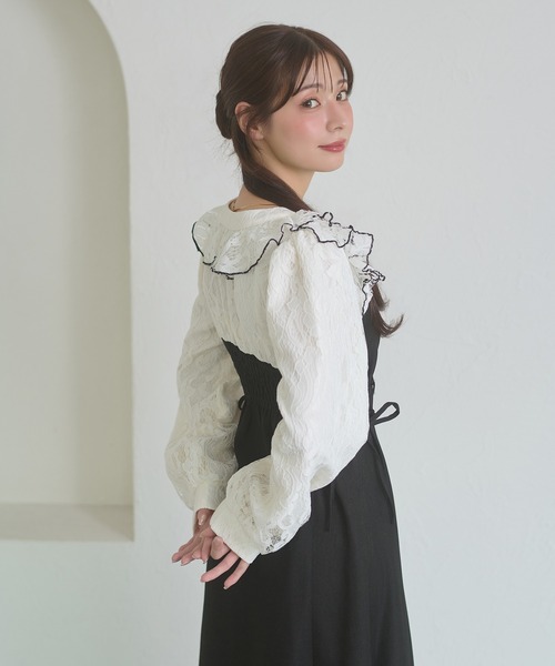 Ambre Neige(アンブルネージュ)の「raffle lace docking dress / ラッフルレースドッキングワンピース(ワンピース・レディース・ダークブラウン/ブラック/キャメル/グレー系その他・FREE)」の11枚目の写真