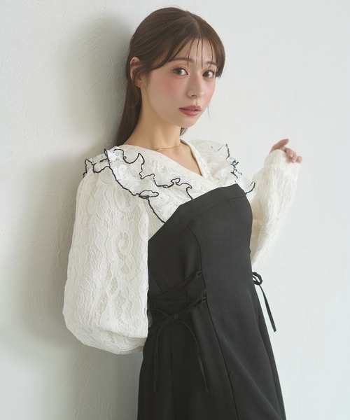 Ambre Neige(アンブルネージュ)の「raffle lace docking dress / ラッフルレースドッキングワンピース(ワンピース・レディース・ダークブラウン/ブラック/キャメル/グレー系その他・FREE)」の10枚目の写真