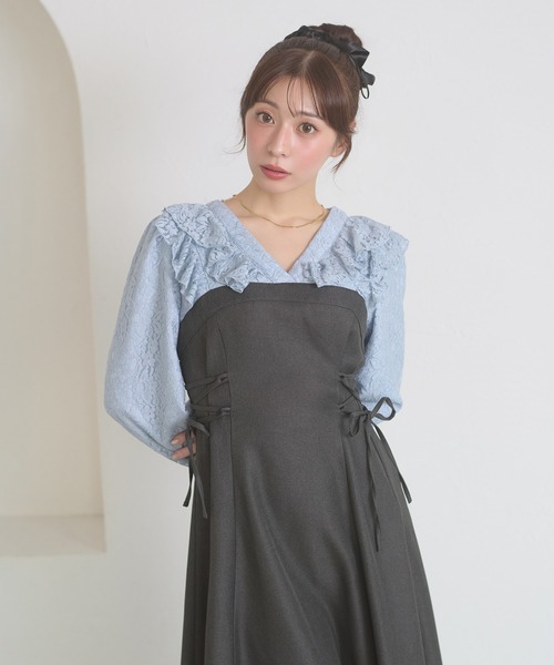 Ambre Neige(アンブルネージュ)の「raffle lace docking dress / ラッフルレースドッキングワンピース(ワンピース・レディース・ダークブラウン/ブラック/キャメル/グレー系その他・FREE)」の19枚目の写真