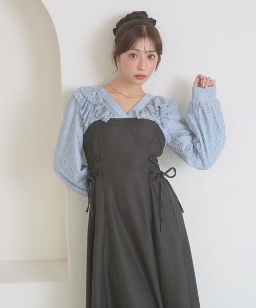 Ambre Neige(アンブルネージュ)の「raffle lace docking dress / ラッフルレースドッキングワンピース(ワンピース・レディース・ダークブラウン/ブラック/キャメル/グレー系その他・FREE)」の20枚目の写真