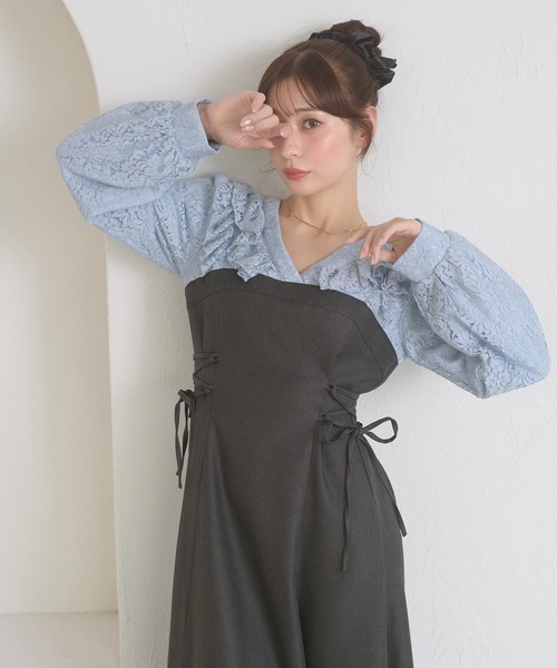 Ambre Neige(アンブルネージュ)の「raffle lace docking dress / ラッフルレースドッキングワンピース(ワンピース・レディース・ダークブラウン/ブラック/キャメル/グレー系その他・FREE)」の21枚目の写真