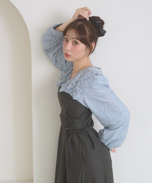 Ambre Neige(アンブルネージュ)の「raffle lace docking dress / ラッフルレースドッキングワンピース(ワンピース・レディース・ダークブラウン/ブラック/キャメル/グレー系その他・FREE)」の22枚目の写真
