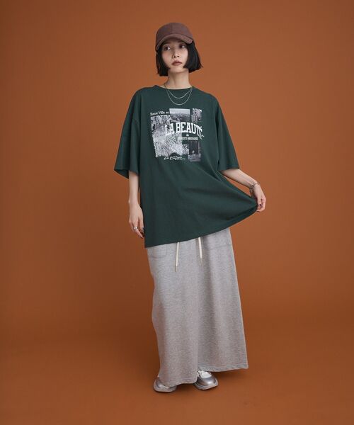 Green Parks(グリーンパークス)の「レースドッキングオーバーサイズロゴTシャツ(Tシャツ/カットソー・レディース・グリーン/オフホワイト/ベージュ/チャコールグレー・FREE)」の6枚目の写真