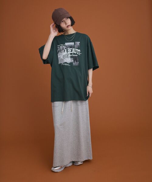 Green Parks(グリーンパークス)の「レースドッキングオーバーサイズロゴTシャツ(Tシャツ/カットソー・レディース・グリーン/オフホワイト/ベージュ/チャコールグレー・FREE)」の7枚目の写真