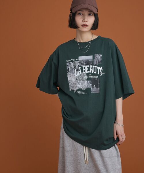 Green Parks(グリーンパークス)の「レースドッキングオーバーサイズロゴTシャツ(Tシャツ/カットソー・レディース・グリーン/オフホワイト/ベージュ/チャコールグレー・FREE)」の8枚目の写真