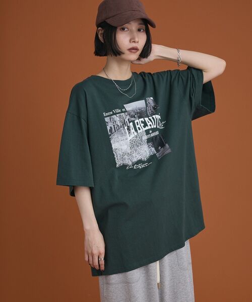 Green Parks(グリーンパークス)の「レースドッキングオーバーサイズロゴTシャツ(Tシャツ/カットソー・レディース・グリーン/オフホワイト/ベージュ/チャコールグレー・FREE)」の10枚目の写真