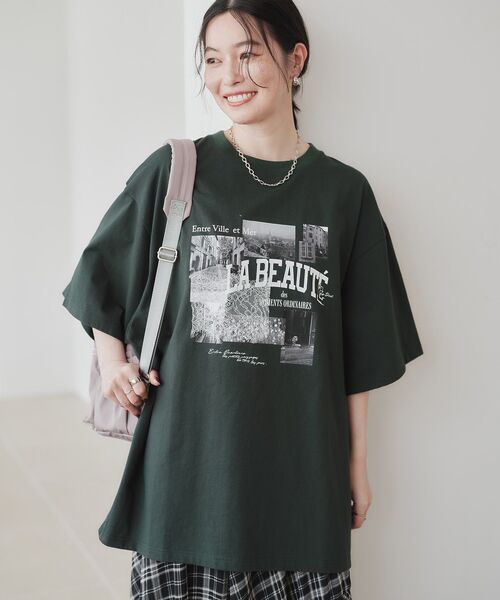 Green Parks(グリーンパークス)の「レースドッキングオーバーサイズロゴTシャツ(Tシャツ/カットソー・レディース・グリーン/オフホワイト/ベージュ/チャコールグレー・FREE)」の16枚目の写真