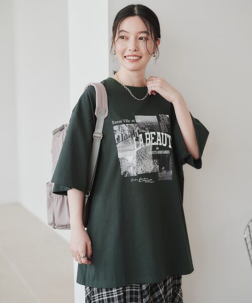 Green Parks(グリーンパークス)の「レースドッキングオーバーサイズロゴTシャツ(Tシャツ/カットソー・レディース・グリーン/オフホワイト/ベージュ/チャコールグレー・FREE)」の17枚目の写真
