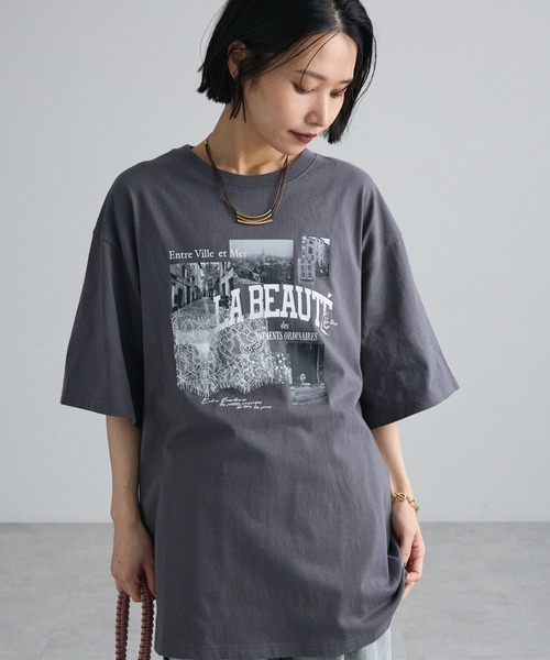 Green Parks(グリーンパークス)の「レースドッキングオーバーサイズロゴTシャツ(Tシャツ/カットソー・レディース・グリーン/オフホワイト/ベージュ/チャコールグレー・FREE)」の3枚目の写真