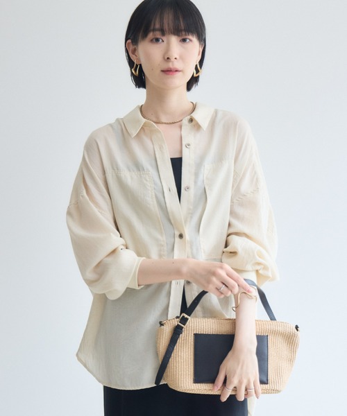Paradise Picnic(パラダイスピクニック)の「Dignite Collier エアリー袖口リブシャツ(シャツ/ブラウス・レディース・ベージュ/ブラック/モカ・FREE)」の1枚目の写真