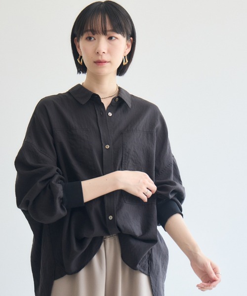 Paradise Picnic(パラダイスピクニック)の「Dignite Collier エアリー袖口リブシャツ(シャツ/ブラウス・レディース・ベージュ/ブラック/モカ・FREE)」の2枚目の写真