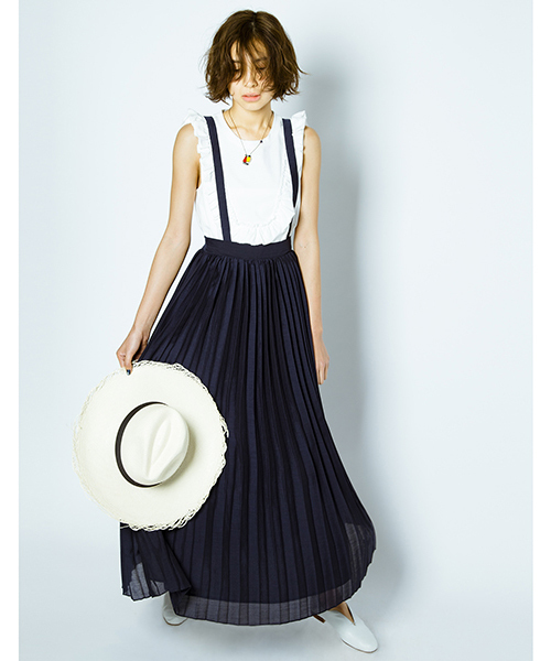 Ray BEAMS(レイビームス)の「◇【ラブリ着用】Ray BEAMS / サス付 プリーツ マキシスカート(スカート・レディース・ブラック/ネイビー・0/1)」の1枚目の写真