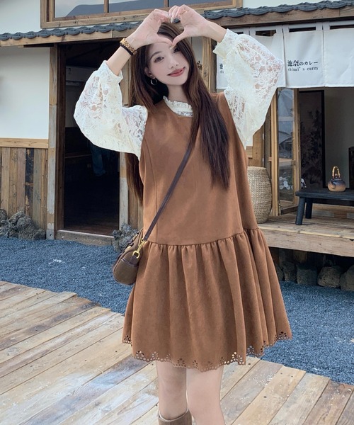 Aelina(エリナ)の「レース長袖トップス&ノースリーブワンピース2枚セット(セットアップ・レディース・ダークブラウン/ブラウン・XL/L)」の10枚目の写真