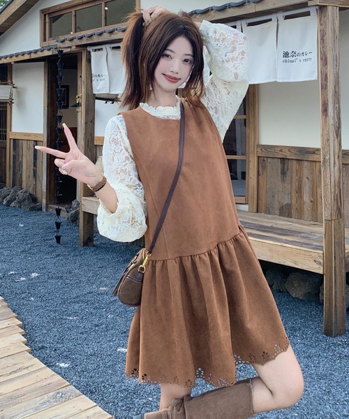 Aelina(エリナ)の「レース長袖トップス&ノースリーブワンピース2枚セット(セットアップ・レディース・ダークブラウン/ブラウン・XL/L)」の11枚目の写真