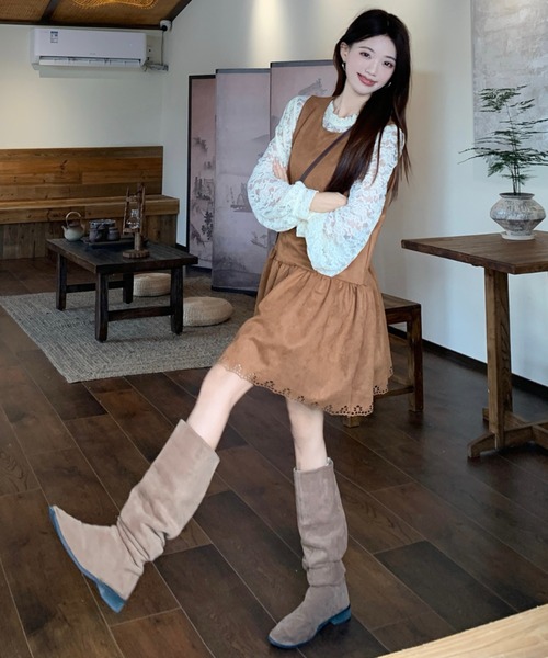 Aelina(エリナ)の「レース長袖トップス&ノースリーブワンピース2枚セット(セットアップ・レディース・ダークブラウン/ブラウン・XL/L)」の13枚目の写真
